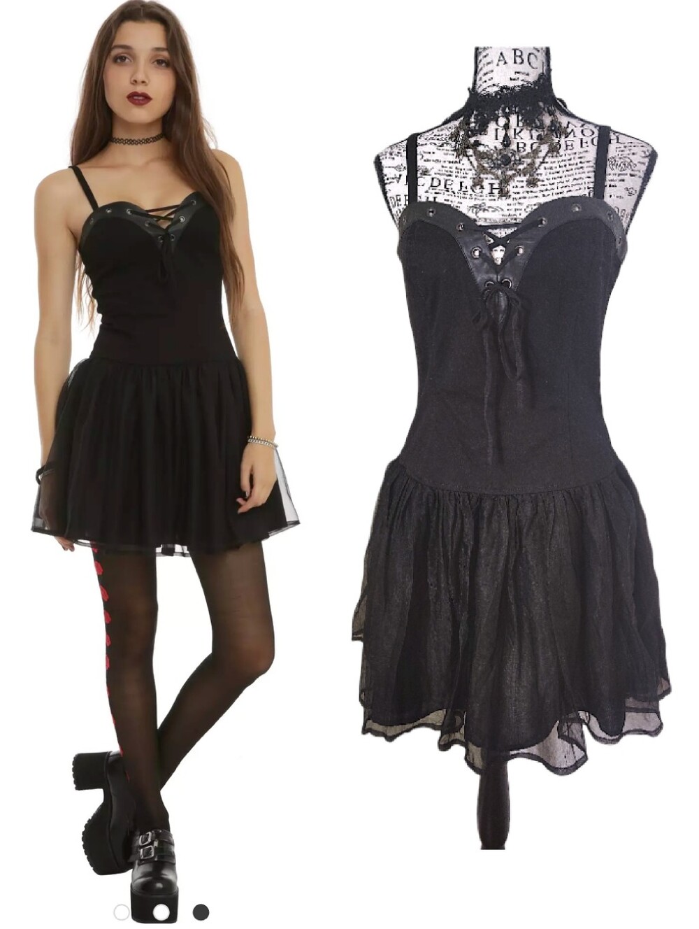 Royal Bones TRIPP Y2K Black Corset Chiffon Mini Gothic Dress Small Faux Leather